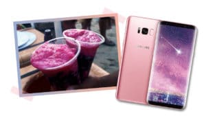 The pink Samsung Galaxy s8+ matches Pinoy dessert skrambol