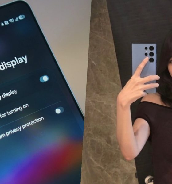 Collage. Galaxy S26 Ultra Privacy Display | Edited image of Chaewon holding a Galaxy S26 Ultra